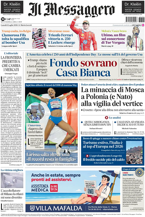 Prima pagina Il Messaggero di oggi - Quotidiano nazionale