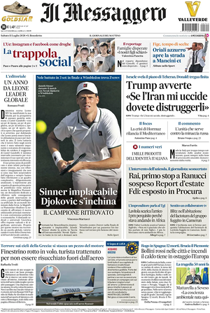 Prima pagina Il Messaggero di oggi - Quotidiano nazionale