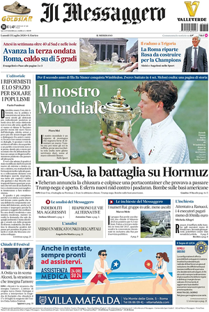 Prima pagina Il Messaggero di oggi - Quotidiano nazionale