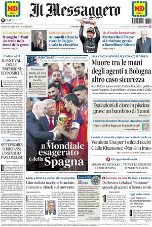 Prima pagina Il Messaggero di oggi - Quotidiano nazionale