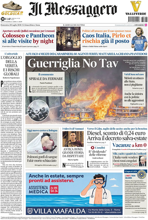 Prima pagina Il Messaggero di oggi - Quotidiano nazionale