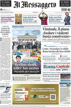 Prima pagina Il Messaggero di oggi - Quotidiano nazionale