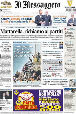 Prima pagina Il Messaggero di oggi - Quotidiano nazionale