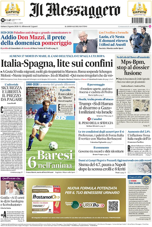 Prima pagina Il Messaggero di oggi - Quotidiano nazionale