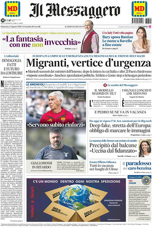 Prima pagina Il Messaggero di oggi - Quotidiano nazionale
