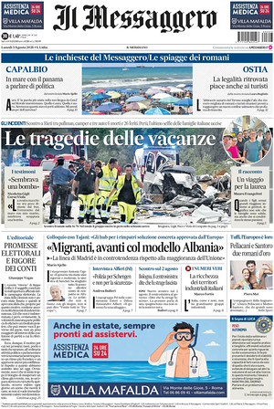 Prima pagina Il Messaggero di oggi - Quotidiano nazionale
