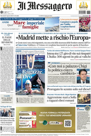 Prima pagina Il Messaggero di oggi - Quotidiano nazionale