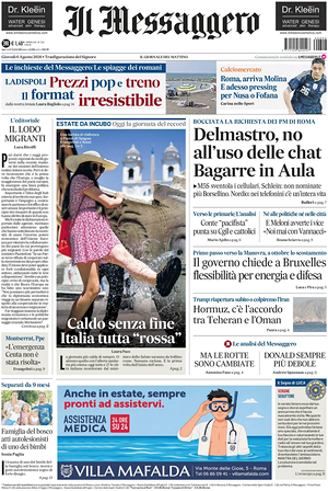 Prima pagina Il Messaggero di oggi - Quotidiano nazionale