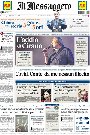Prima pagina Il Messaggero di oggi - Quotidiano nazionale