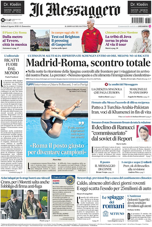 Prima pagina Il Messaggero di oggi - Quotidiano nazionale