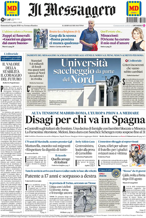 Prima pagina Il Messaggero di oggi - Quotidiano nazionale