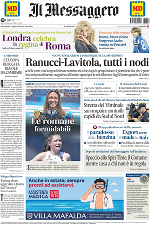 Prima pagina Il Messaggero di oggi - Quotidiano nazionale
