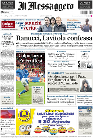 Prima pagina Il Messaggero di oggi - Quotidiano nazionale