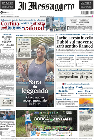 Prima pagina Il Messaggero di oggi - Quotidiano nazionale
