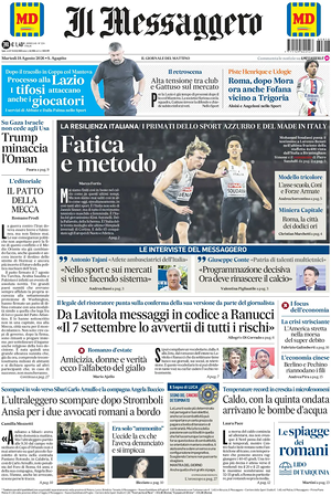 Prima pagina Il Messaggero di oggi - Quotidiano nazionale