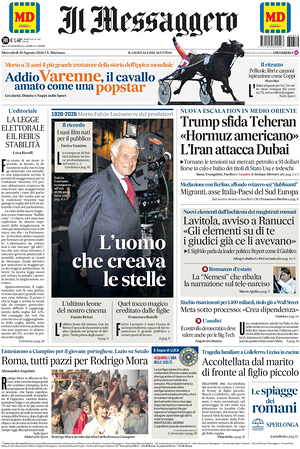 Prima pagina Il Messaggero di oggi - Quotidiano nazionale