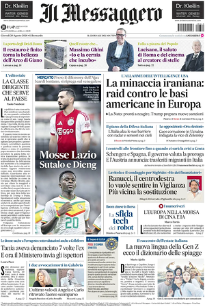 Prima pagina Il Messaggero di oggi - Quotidiano nazionale