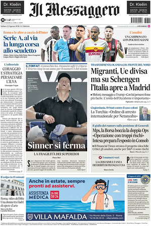Prima pagina Il Messaggero di oggi - Quotidiano nazionale