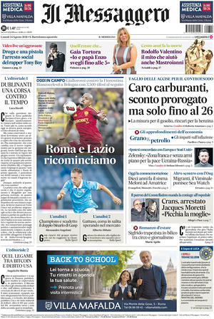 Prima pagina Il Messaggero di oggi - Quotidiano nazionale