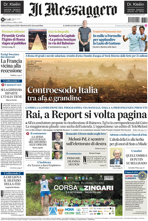 Prima pagina Il Messaggero di oggi - Quotidiano nazionale