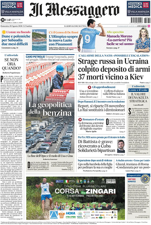 Prima pagina Il Messaggero di oggi - Quotidiano nazionale