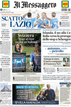 Prima pagina Il Messaggero di oggi - Quotidiano nazionale