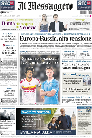Prima pagina Il Messaggero di oggi - Quotidiano nazionale
