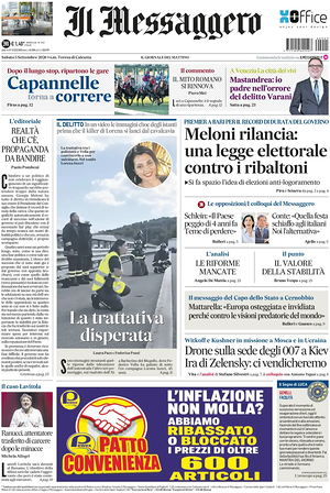 Prima pagina Il Messaggero di oggi - Quotidiano nazionale