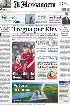 Prima pagina Il Messaggero di oggi - Quotidiano nazionale