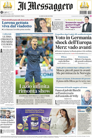 Prima pagina Il Messaggero di oggi - Quotidiano nazionale