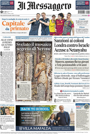Prima pagina Il Messaggero di oggi - Quotidiano nazionale