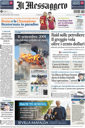 Prima pagina Il Messaggero di oggi - Quotidiano nazionale