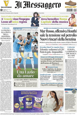 Prima pagina Il Messaggero di oggi - Quotidiano nazionale