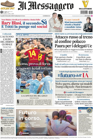 Prima pagina Il Messaggero di oggi - Quotidiano nazionale