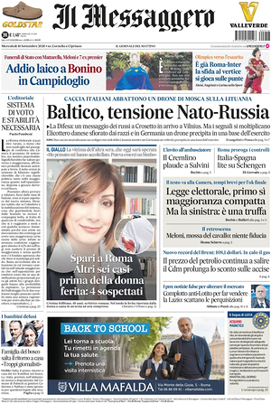 Prima pagina Il Messaggero di oggi - Quotidiano nazionale