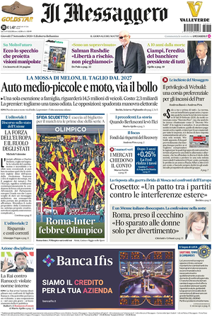 Prima pagina Il Messaggero di oggi - Quotidiano nazionale