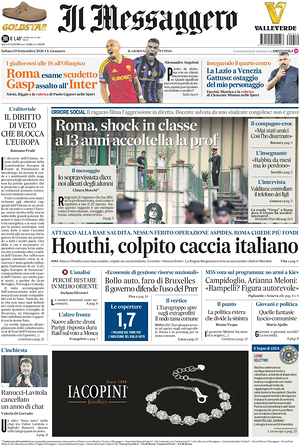 Prima pagina Il Messaggero di oggi - Quotidiano nazionale