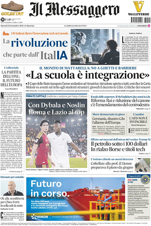 Prima pagina Il Messaggero di oggi - Quotidiano nazionale