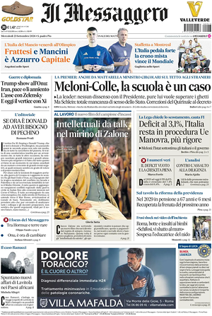 Prima pagina Il Messaggero di oggi - Quotidiano nazionale