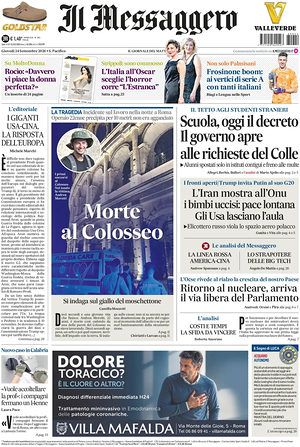 Prima pagina Il Messaggero di oggi - Quotidiano nazionale