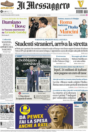 Prima pagina Il Messaggero di oggi - Quotidiano nazionale