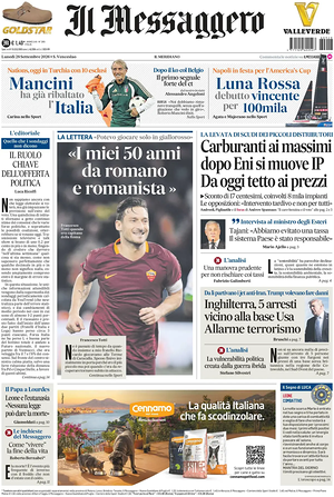Prima pagina Il Messaggero di oggi - Quotidiano nazionale
