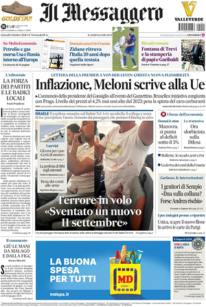 Prima pagina Il Messaggero di oggi - Quotidiano nazionale