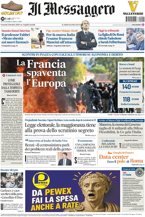 Prima pagina Il Messaggero di oggi - Quotidiano nazionale