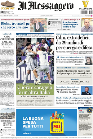Prima pagina Il Messaggero di oggi - Quotidiano nazionale