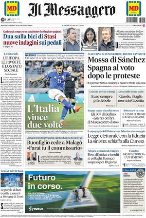 Prima pagina Il Messaggero di oggi - Quotidiano nazionale