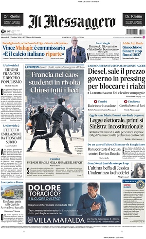 Prima pagina Il Messaggero di oggi - Quotidiano nazionale
