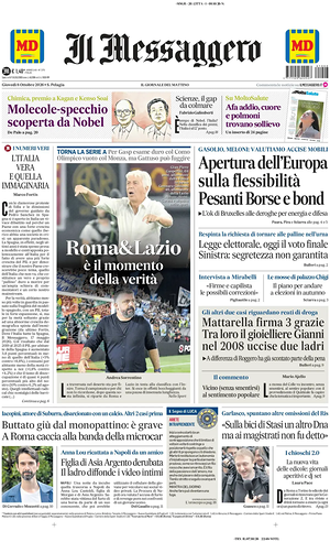Prima pagina Il Messaggero di oggi - Quotidiano nazionale
