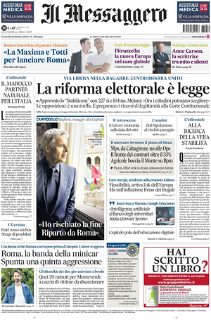 Prima pagina Il Messaggero di oggi - Quotidiano nazionale
