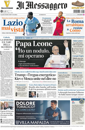 Prima pagina Il Messaggero di oggi - Quotidiano nazionale